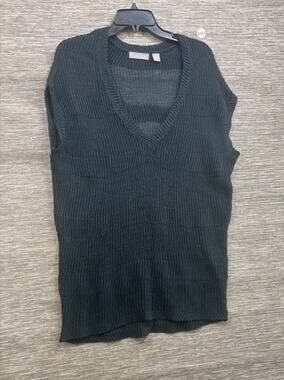 VKoo Semi Sheer Knit Sweater Blouse Womens Size S Black Sleeveless 100% Linen